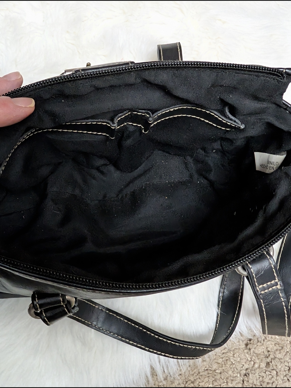 Small Black Vinyl Shoulder Bag with Buckle Detail - Picture 13 of 13